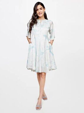 AND Marble Print Dress Size 14 | Blue Green Flowy Midi Dress